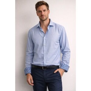 Men's Blue Checkered Bugatchi Uomo Button Down Dress Shirt - Size 16.5 - NWT